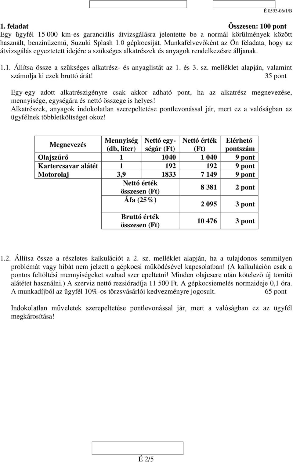 sz. melléklet alapján, valamint számolja ki ezek bruttó árát!