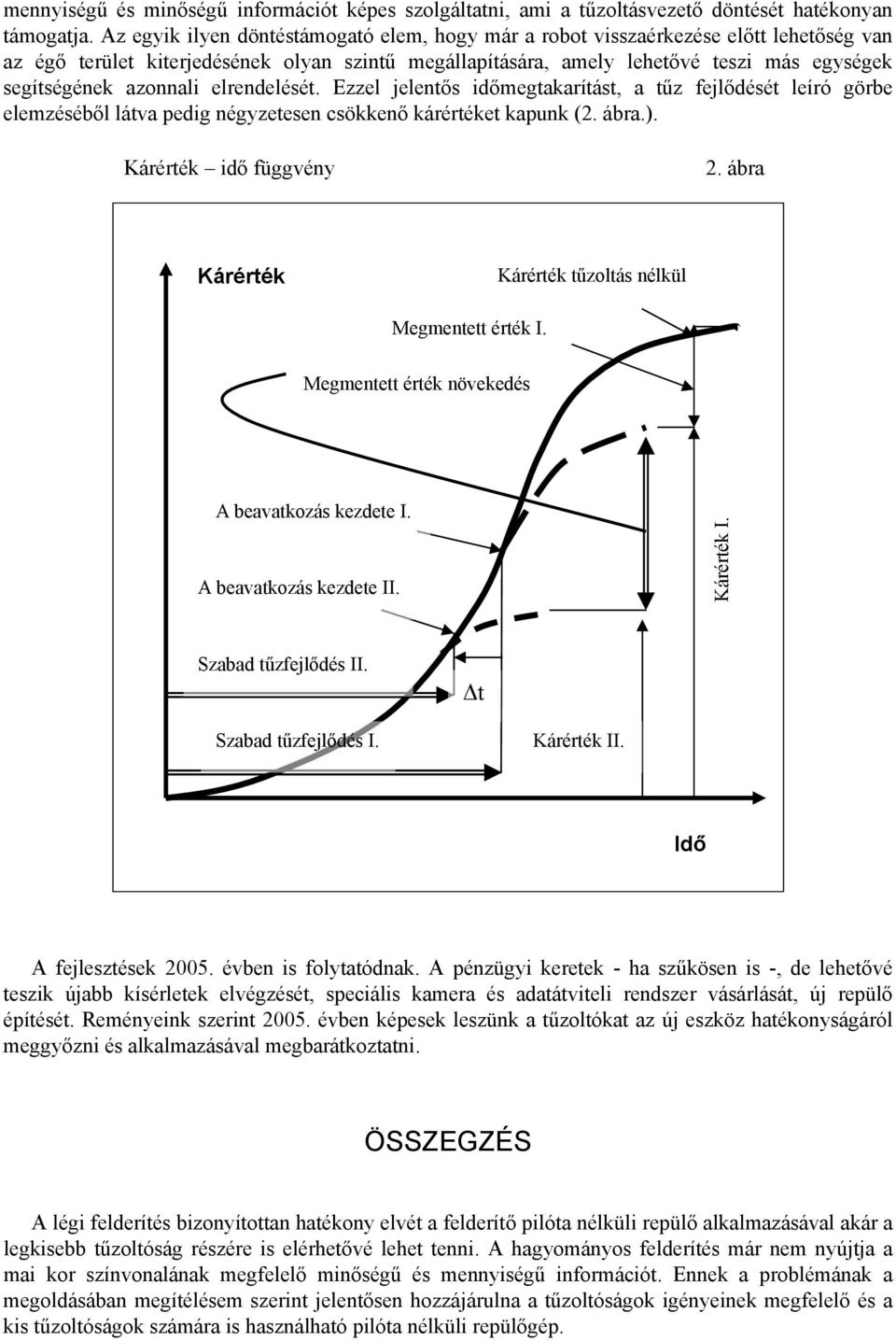 azonnali elrendelését. Ezzel jelentős időmegtakarítást, a tűz fejlődését leíró görbe elemzéséből látva pedig négyzetesen csökkenő kárértéket kapunk (2. ábra.). Kárérték idő függvény 2.