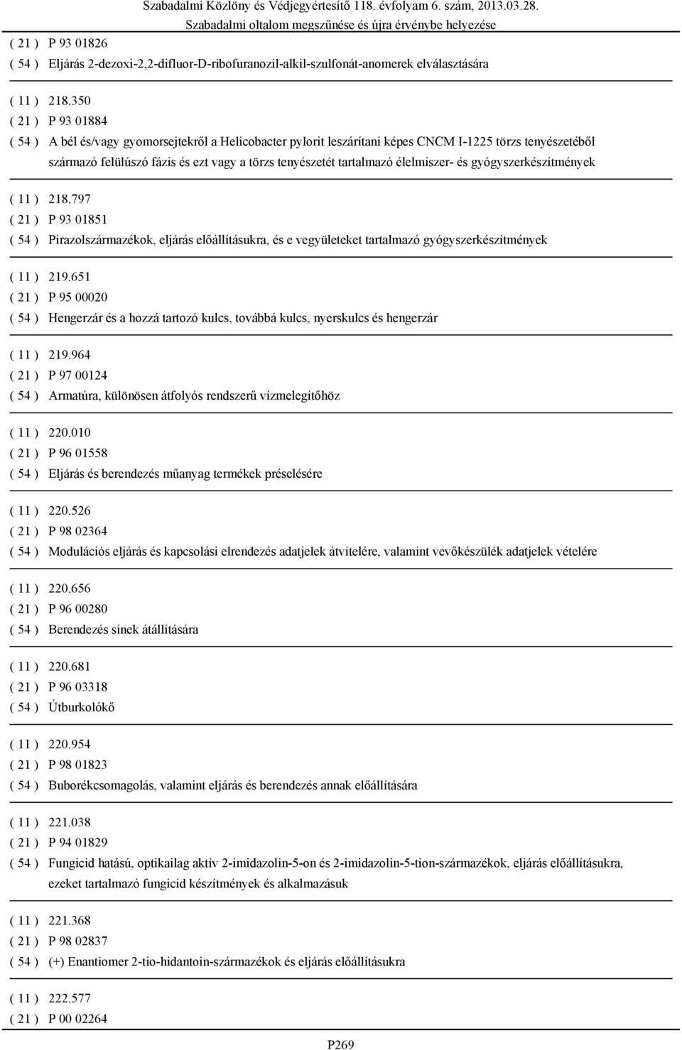 élelmiszer- és gyógyszerkészítmények ( 11 ) 218.797 ( 21 ) P 93 01851 ( 54 ) Pirazolszármazékok, eljárás előállításukra, és e vegyületeket tartalmazó gyógyszerkészítmények ( 11 ) 219.