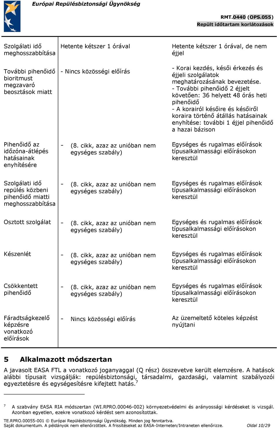 - További pihenőidő 2 éjjelt követően: 36 helyett 48 órás heti pihenőidő - A korairól későire és későiről koraira történő átállás hatásainak enyhítése: további 1 éjjel pihenőidő a hazai bázison