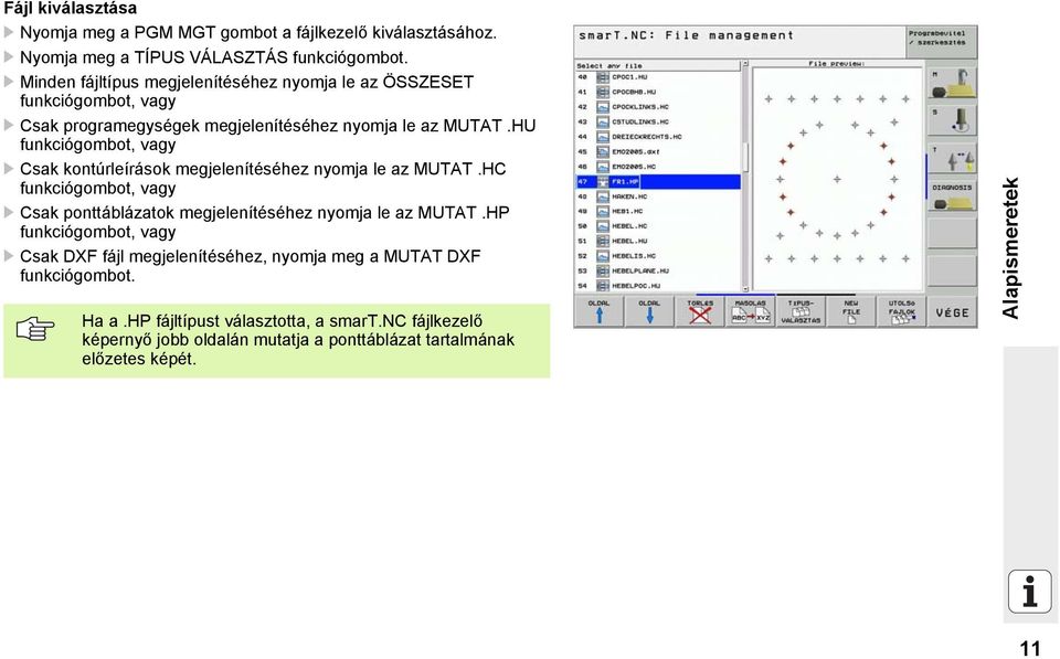 HU funkciógombot, vagy Csak kontúrleírások megjelenítéséhez nyomja le az MUTAT.HC funkciógombot, vagy Csak ponttáblázatok megjelenítéséhez nyomja le az MUTAT.