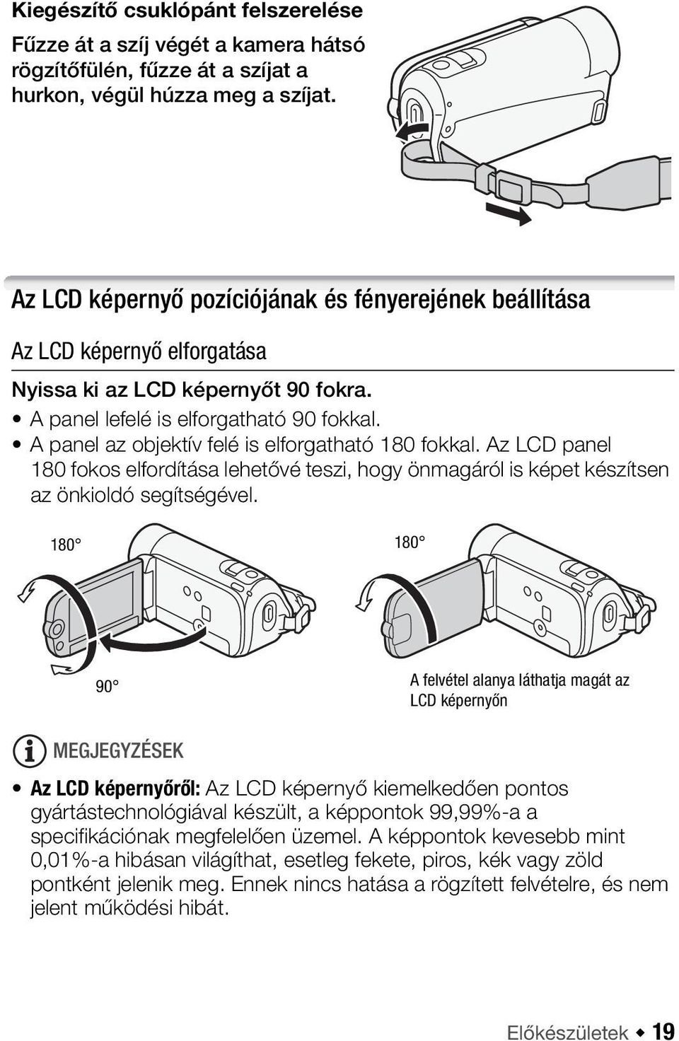 A panel az objektív felé is elforgatható 180 fokkal. Az LCD panel 180 fokos elfordítása lehetővé teszi, hogy önmagáról is képet készítsen az önkioldó segítségével.