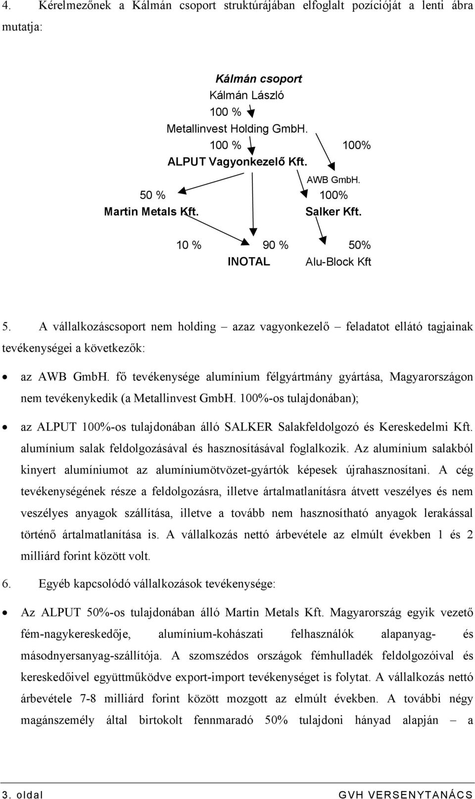 fı tevékenysége alumínium félgyártmány gyártása, Magyarországon nem tevékenykedik (a Metallinvest GmbH.