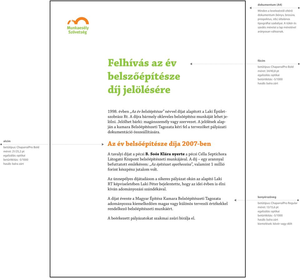 évben Az év belsőépítésze névvel díjat alapított a Laki Épületszobrász Rt. A díjra bármely okleveles belsőépítész munkáját lehet jelölni. Jelölhet bárki: magánszemély vagy szervezet.