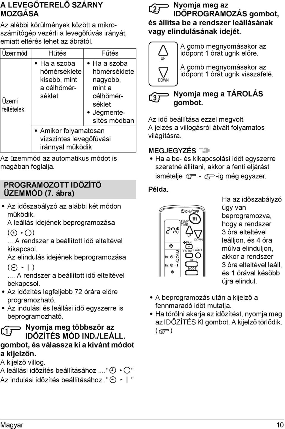 levegőfúvási iránnyal működik Az üzemmód az automatikus módot is magában foglalja. PROGRAMOZOTT IDŐZÍTŐ ÜZEMMÓD (7. ábra) Az időszabályzó az alábbi két módon működik.