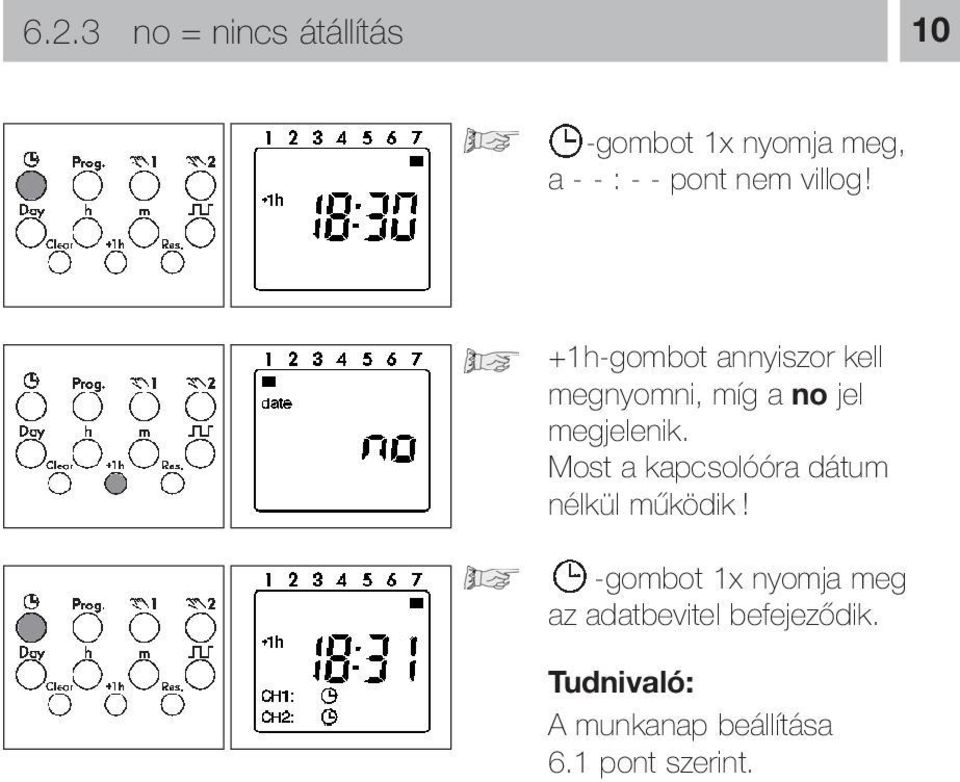 +1h-gombot annyiszor kell megnyomni, míg a no jel megjelenik.
