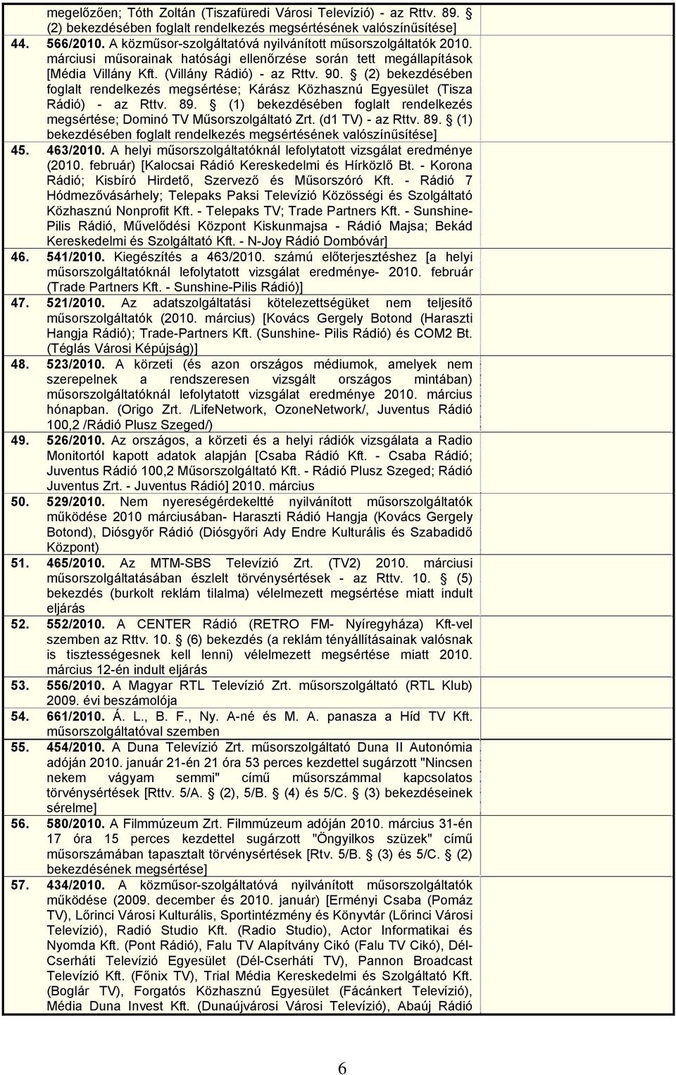 (2) bekezdésében foglalt rendelkezés megsértése; Kárász Közhasznú Egyesület (Tisza Rádió) - az Rttv. 89. (1) bekezdésében foglalt rendelkezés megsértése; Dominó TV Műsorszolgáltató Zrt.