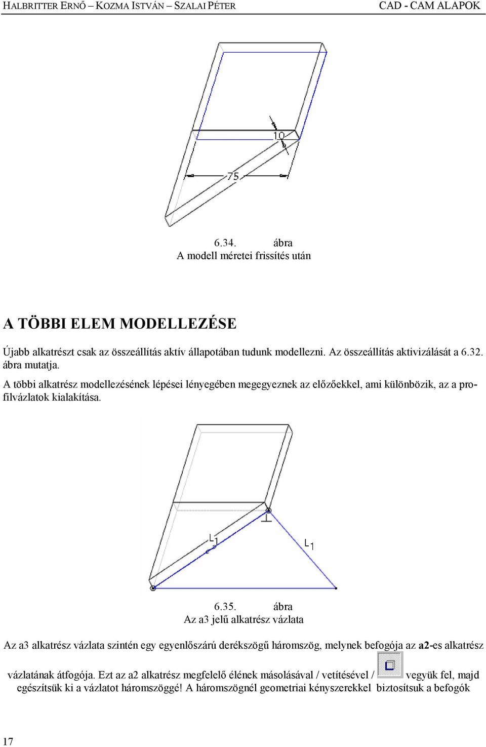 ábra mutatja. A többi alkatrész modellezésének lépései lényegében megegyeznek az elızıekkel, ami különbözik, az a profilvázlatok kialakítása. 6.35.