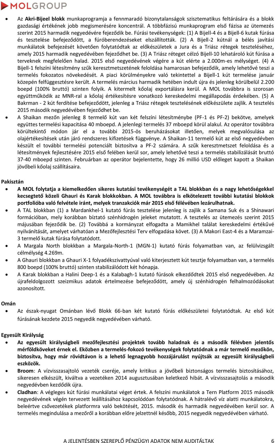 Fúrási tevékenységek: (1) A Bijell-4 és a Bijell-6 kutak fúrása és tesztelése befejeződött, a fúróberendezéseket elszállították.