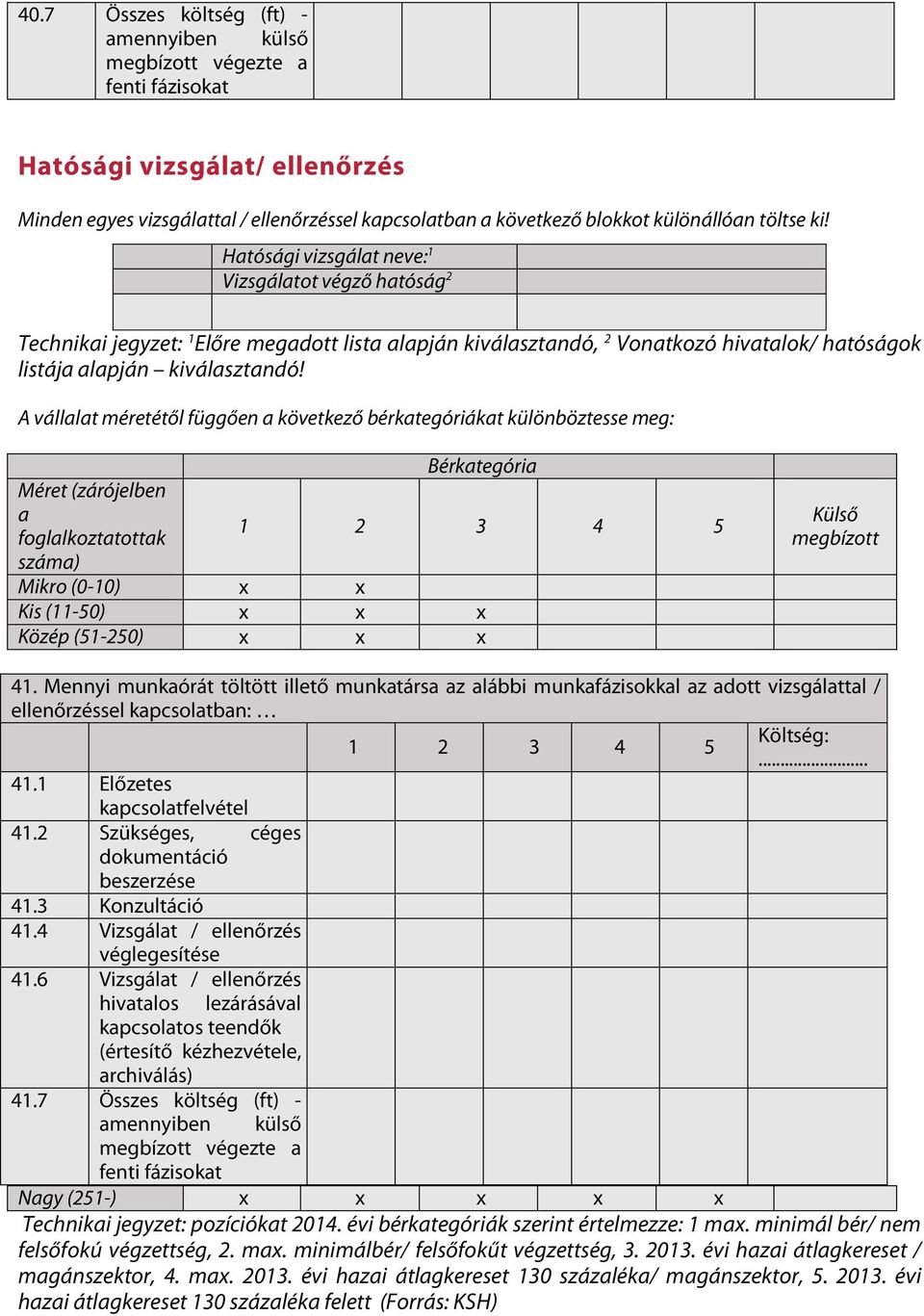 A vállalat méretétől függően a következő bérkategóriákat különböztesse meg: Bérkategória Méret (zárójelben a foglalkoztatottak száma) Mikro (0-10) x x Kis (11-50) x x x Közép (51-250) x x x Külső