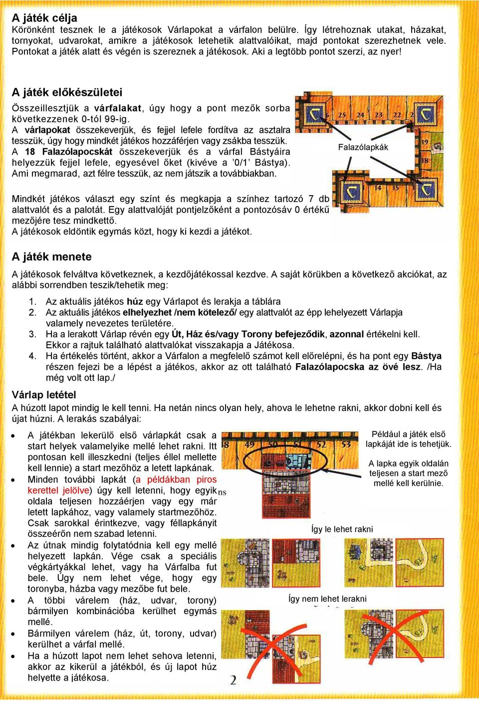 Aki a legtöbb pontot szerzi, az nyer! A játék előkészületei Összeillesztjük a várfalakat, úgy hogy a pont mezők sorba következzenek 0-tól 99-ig.