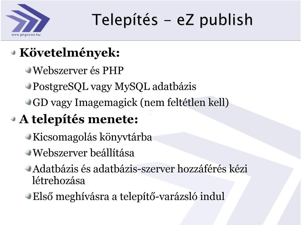 menete: Kicsomagolás könyvtárba Webszerver beállítása Adatbázis és