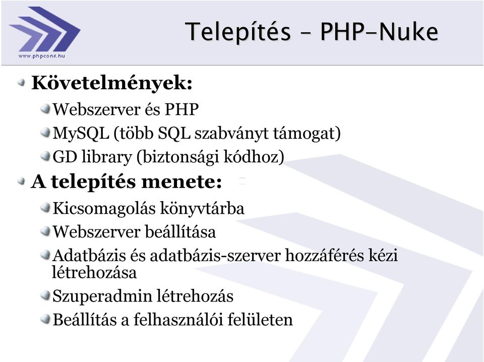 Kicsomagolás könyvtárba Webszerver beállítása Adatbázis és