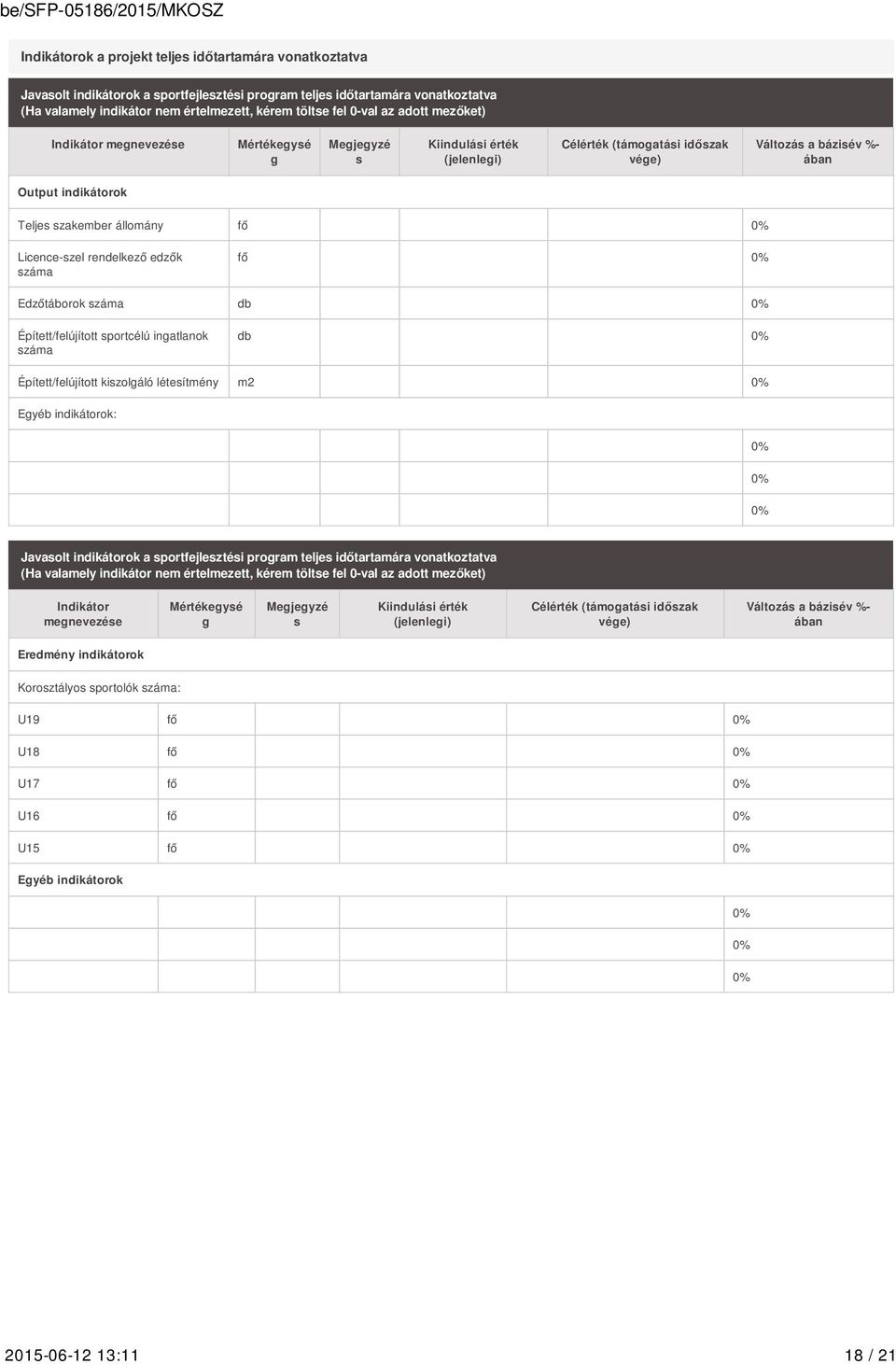 állomány fő 0% Licence-szel rendelkező edzők száma fő 0% Edzőtáborok száma db 0% Épített/felújított sportcélú ingatlanok száma db 0% Épített/felújított kiszolgáló létesítmény m2 0% Egyéb indikátorok: