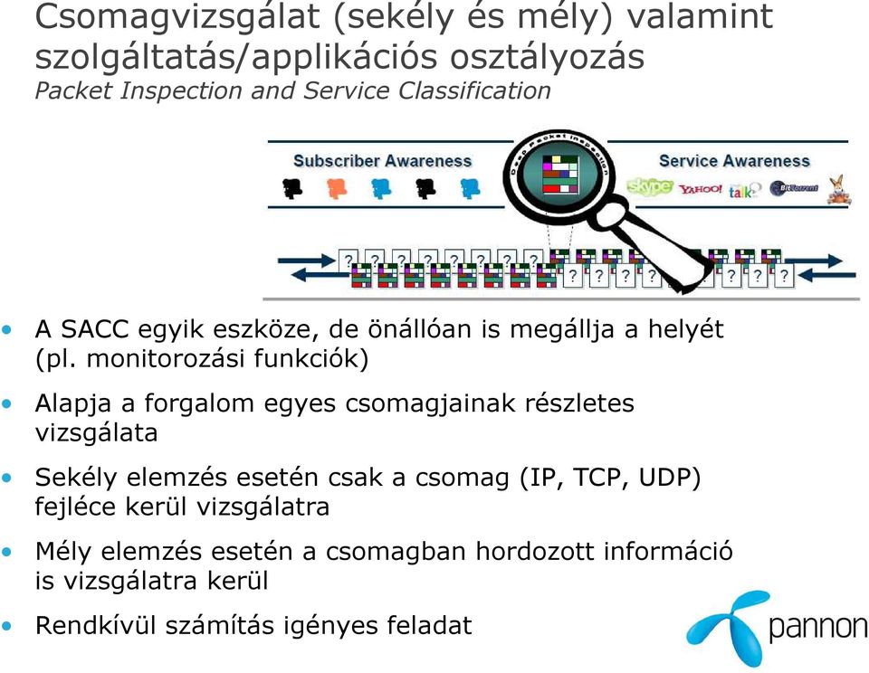 monitorozási funkciók) Alapja a forgalom egyes csomagjainak részletes vizsgálata Sekély elemzés esetén csak a