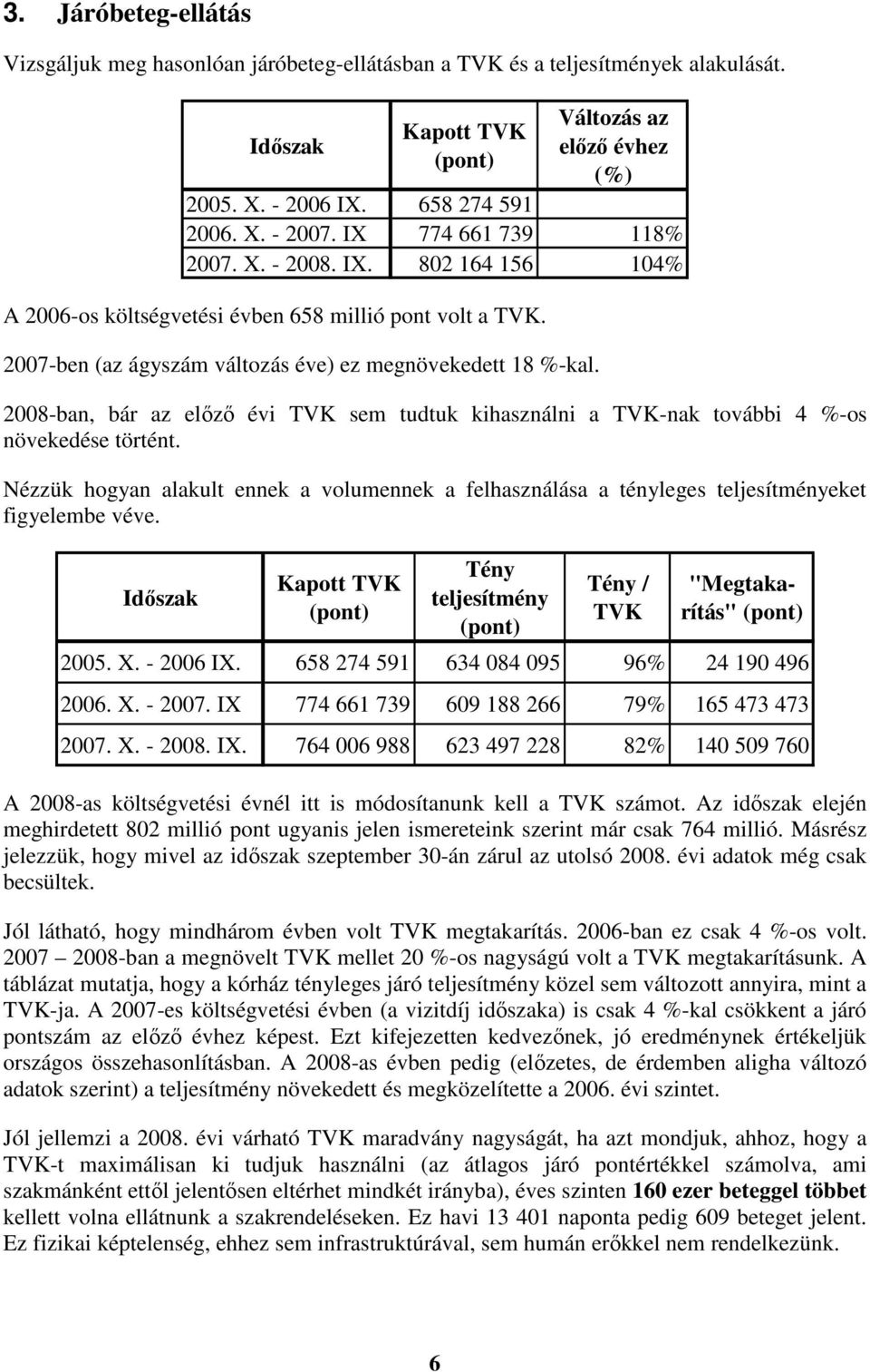 2008-ban, bár az elızı évi TVK sem tudtuk kihasználni a TVK-nak további 4 %-os növekedése történt.