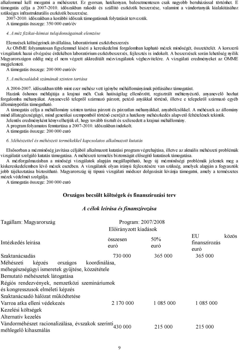 időszakban a korábbi időszak támogatásnak folytatását tervezzük. A támogatás összege: 350 000 euró/év 4.