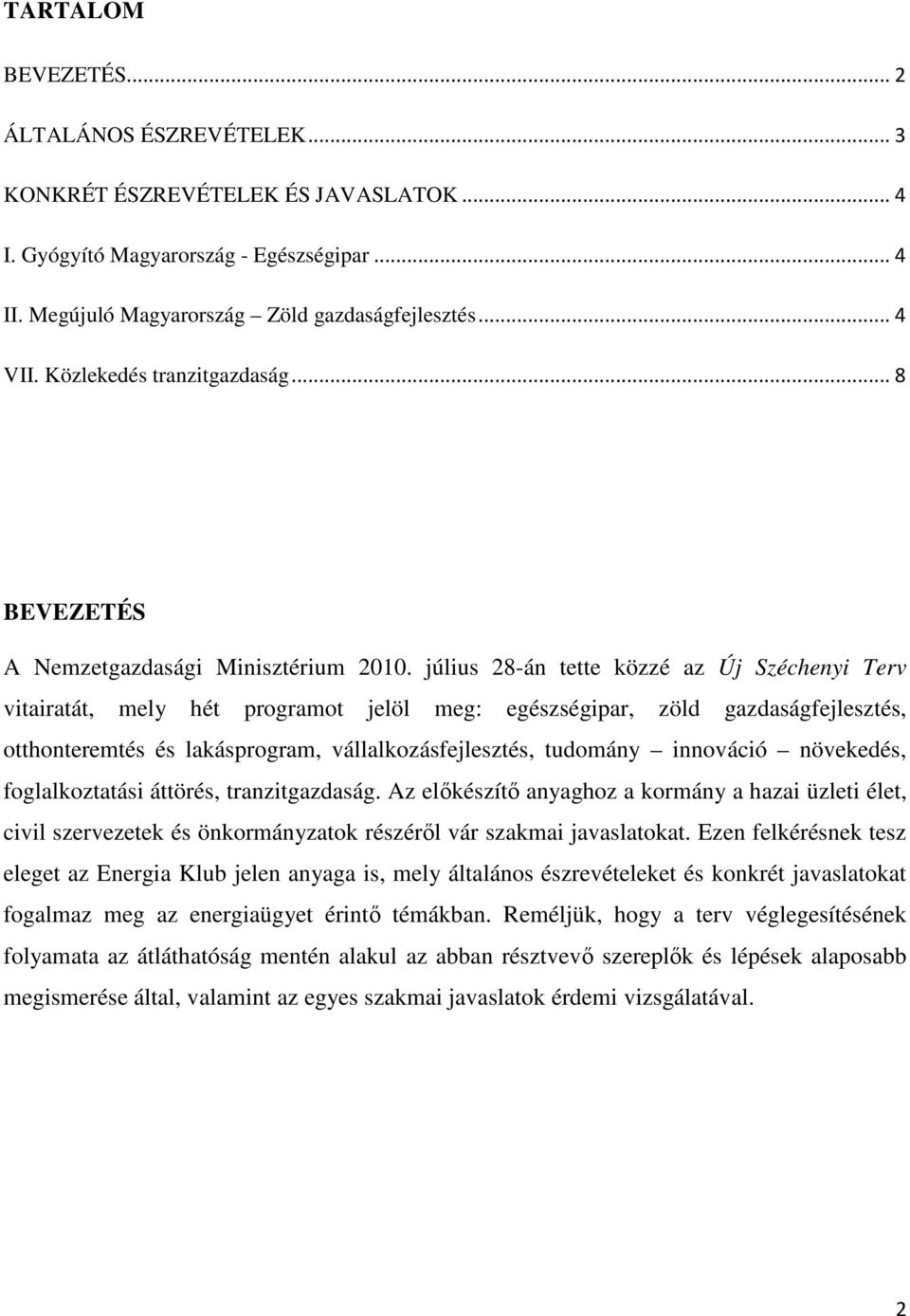 július 28-án tette közzé az Új Széchenyi Terv vitairatát, mely hét programot jelöl meg: egészségipar, zöld gazdaságfejlesztés, otthonteremtés és lakásprogram, vállalkozásfejlesztés, tudomány