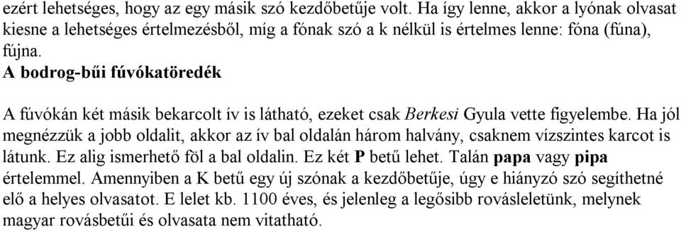 A bodrog-bűi fúvókatöredék A fúvókán két másik bekarcolt ív is látható, ezeket csak Berkesi Gyula vette figyelembe.