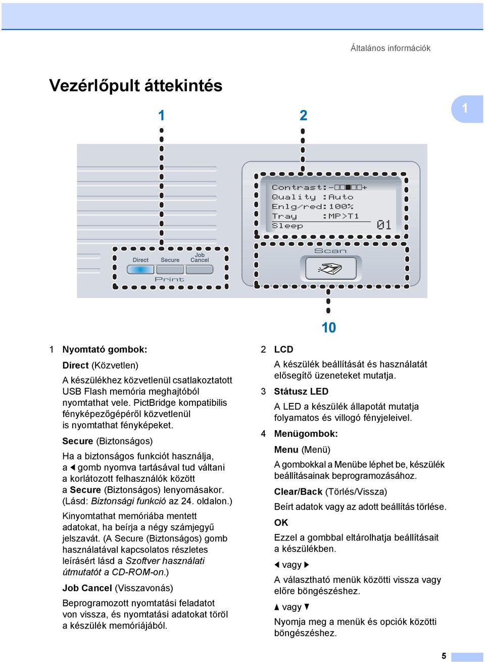 Secure (Biztonságos) Ha a biztonságos funkciót használja, a d gomb nyomva tartásával tud váltani a korlátozott felhasználók között a Secure (Biztonságos) lenyomásakor. (Lásd: Biztonsági funkció az 24.