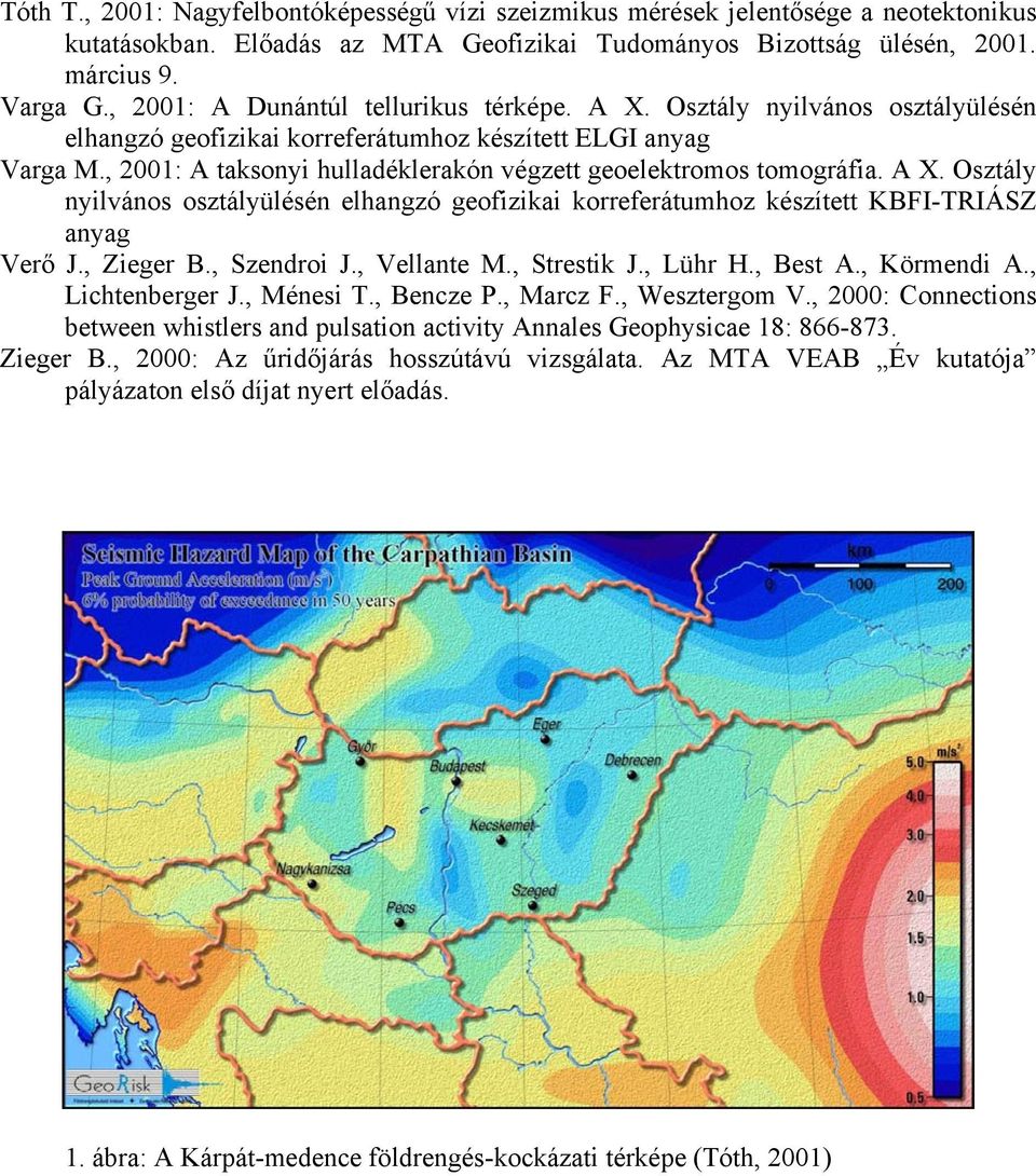 , 2001: A taksonyi hulladéklerakón végzett geoelektromos tomográfia. A X. Osztály nyilvános osztályülésén elhangzó geofizikai korreferátumhoz készített KBFI-TRIÁSZ anyag Verő J., Zieger B.