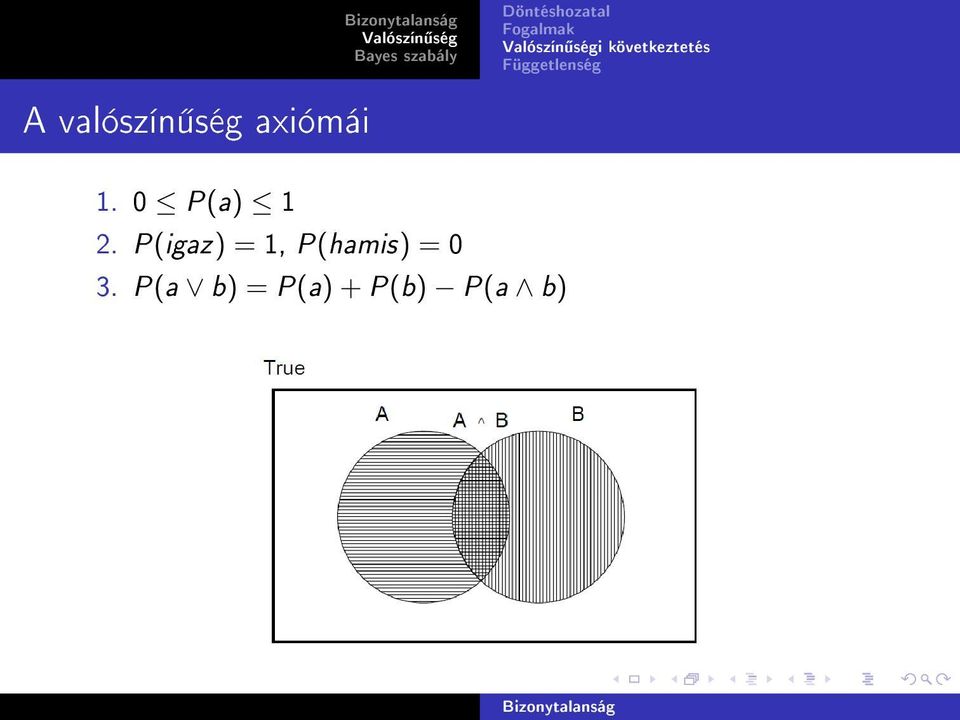 P(igaz) = 1, P(hamis) = 0 3.