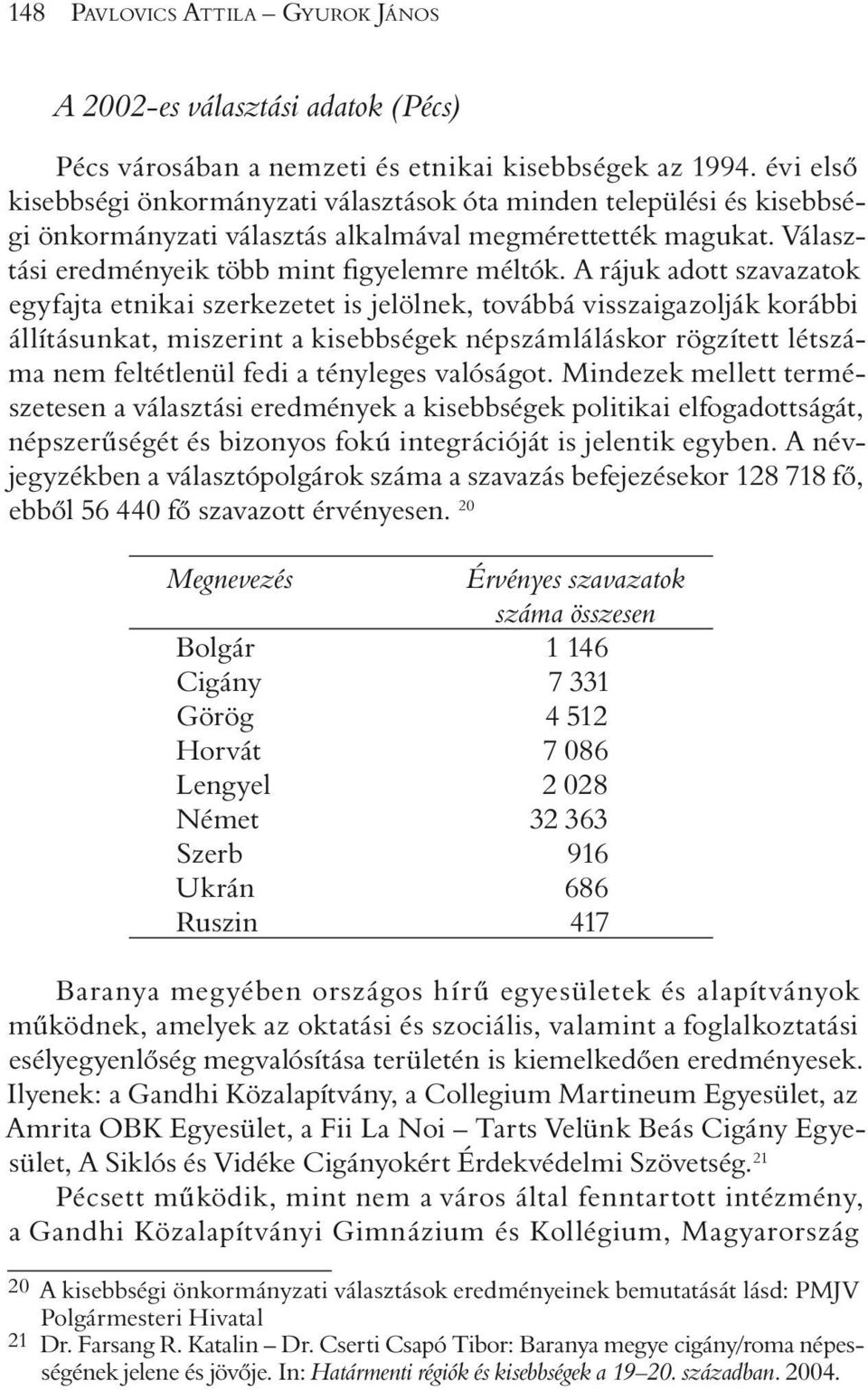 A rájuk adott szavazatok egyfajta etnikai szerkezetet is jelölnek, továbbá visszaigazolják korábbi állításunkat, miszerint a kisebbségek népszámláláskor rögzített létszáma nem feltétlenül fedi a