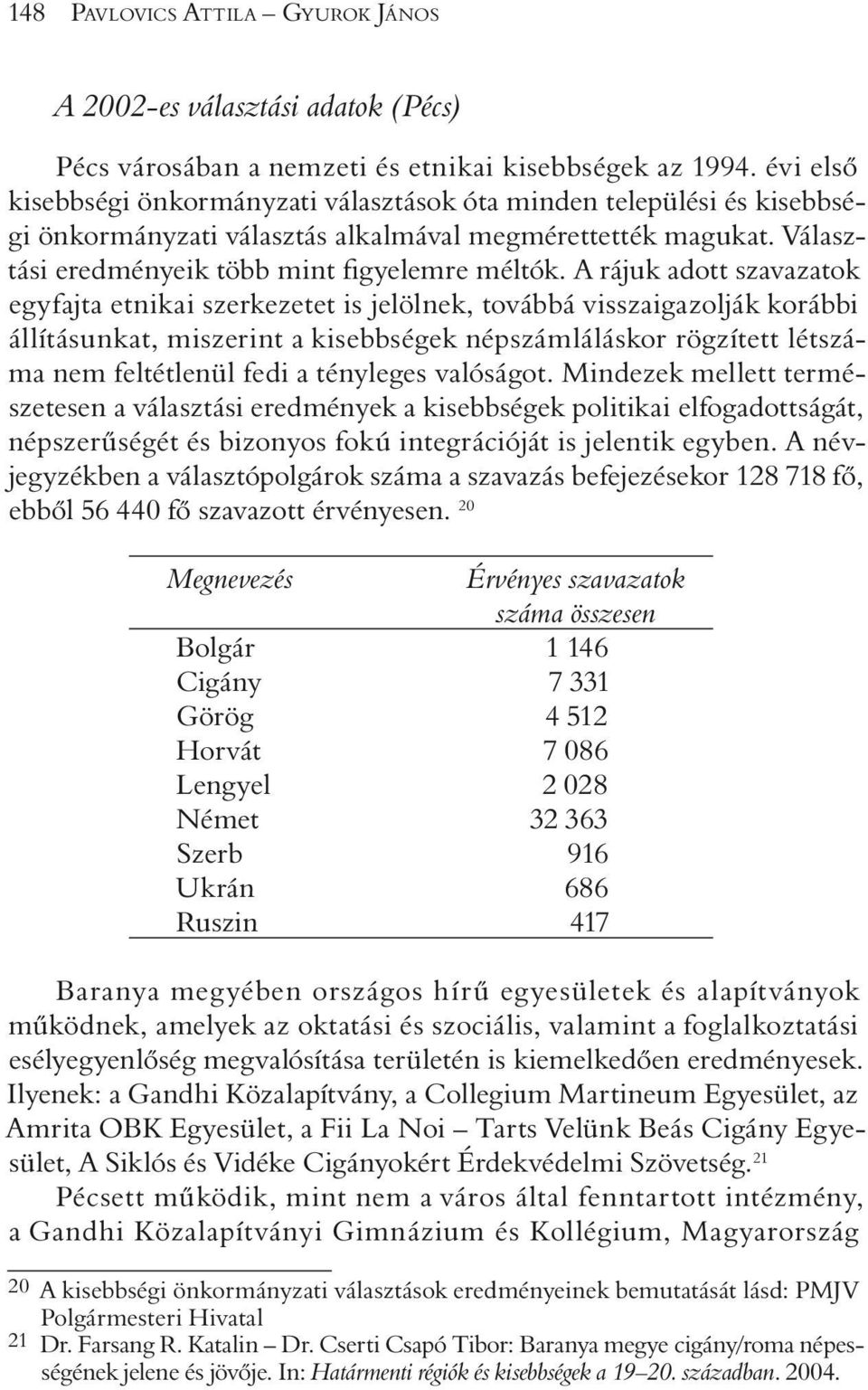 A rájuk adott szavazatok egyfajta etnikai szerkezetet is jelölnek, továbbá visszaigazolják korábbi állításunkat, miszerint a kisebbségek népszámláláskor rögzített létszáma nem feltétlenül fedi a