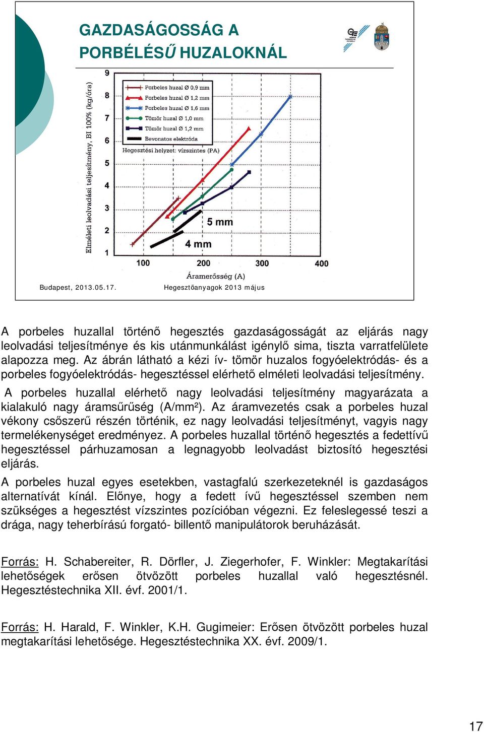 A porbeles huzallal elérhet nagy leolvadási teljesítmény magyarázata a kialakuló nagy árams ség (A/mm²).