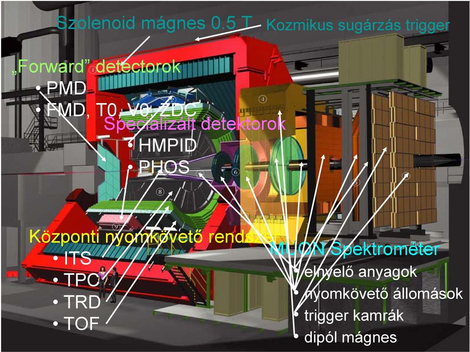 V0, ZDC Specializált detektorok HMPID PHOS Központi nyomkövető