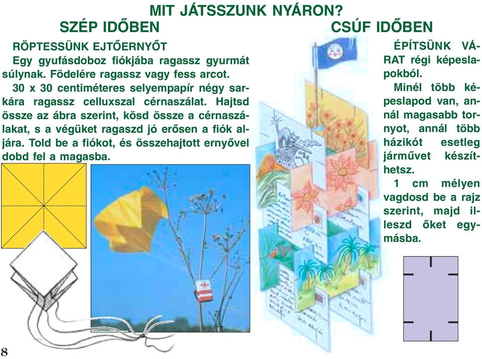 Hajtsd össze az ábra szerint, kösd össze a cérnaszálakat, s a végüket ragaszd jó erõsen a fiók aljára.