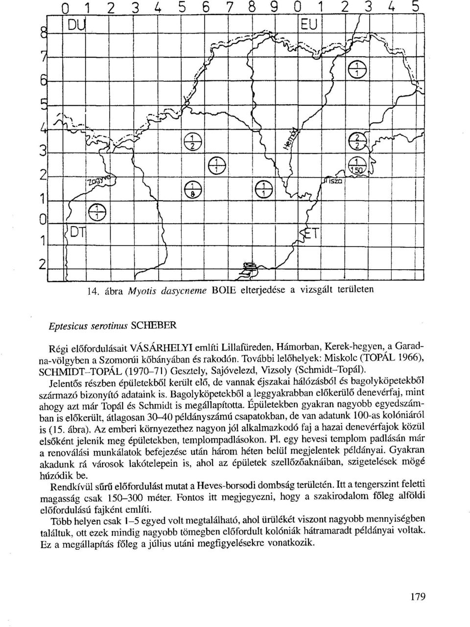 Jelentős részben épületekből került elő, de vannak éjszakai hálózásból és bagolyköpetekből származó bizonyító adataink is.