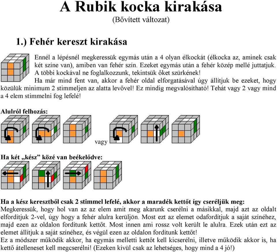 Ha már mind fent van, akkor a fehér oldal elforgatásával úgy állítjuk be ezeket, hogy közülük minimum 2 stimmeljen az alatta levővel! Ez mindig megvalósítható!