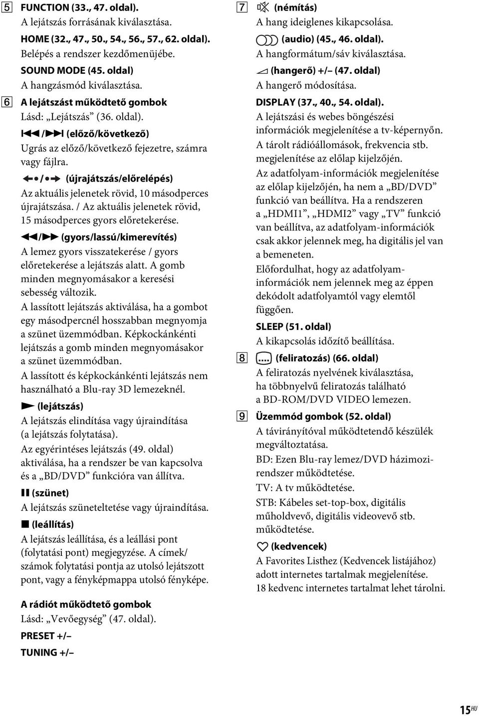 (újrajátszás/előrelépés) Az aktuális jelenetek rövid, 10 másodperces újrajátszása. / Az aktuális jelenetek rövid, 15 másodperces gyors előretekerése.