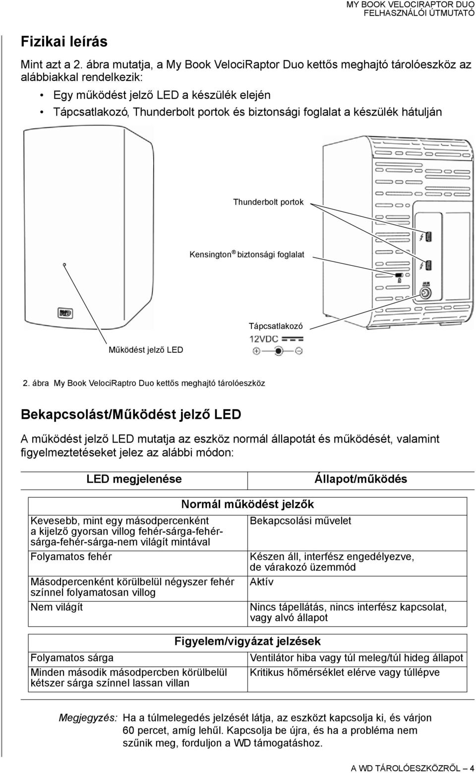 készülék hátulján Thunderbolt portok Kensington biztonsági foglalat Tápcsatlakozó Működést jelző LED 2.