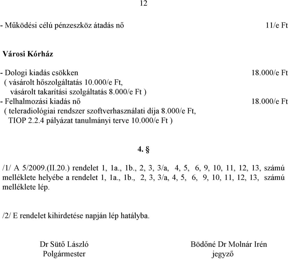 2.4 pályázat tanulmányi terve 10.000/e Ft ) 18.000/e Ft 18.000/e Ft 4. /1/ A 5/2009.(II.20.) rendelet 1, 1a., 1b.