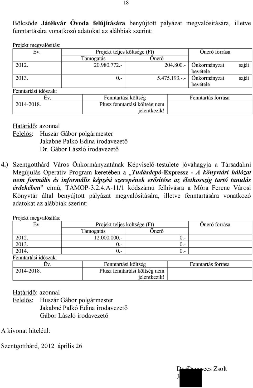 Fenntartási költség Fenntartás forrása 2014-2018. Plusz fenntartási költség nem jelentkezik! Jakabné Palkó Edina irodavezető Dr. Gábor László irodavezető 4.