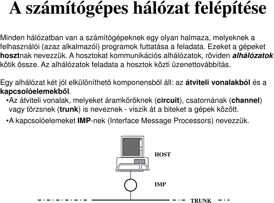 Egy alhálózat két jól elkülöníthetı komponensbıl áll: az átviteli vonalakból és a kapcsolóelemekbıl.