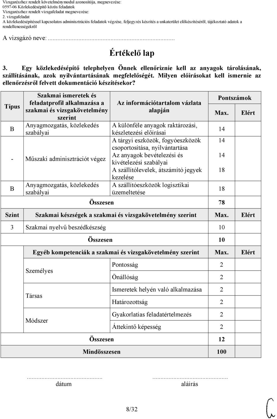 Típus B Szakmai ismeretek és feladatprofil alkalmazása a szakmai és vizsgakövetelmény szerint Anyagmozgatás, közlekedés szabályai - Műszaki adminisztrációt végez B Anyagmozgatás, közlekedés szabályai