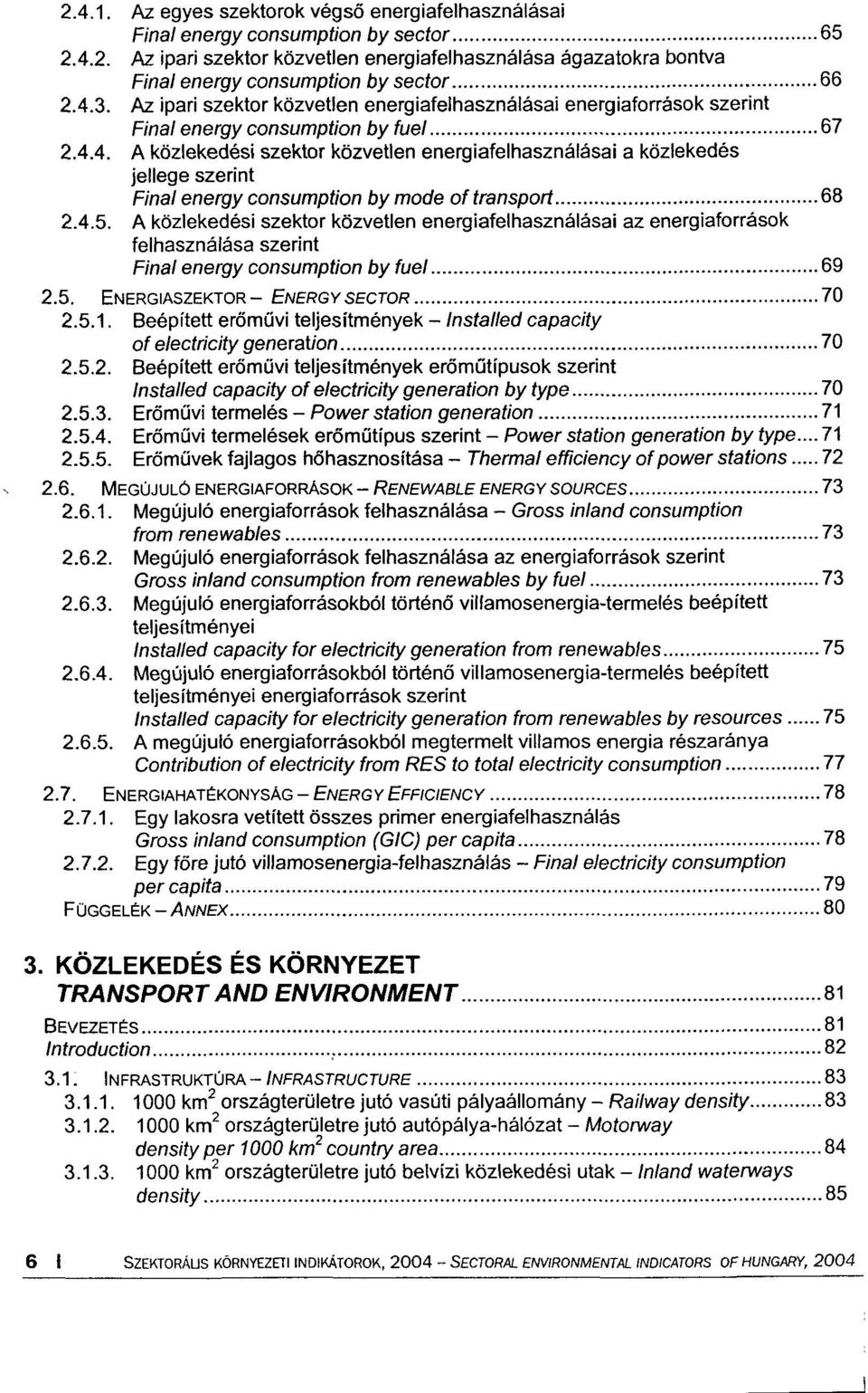 4.5. A közlekedési szektor közvetlen energiafelhasználásai az energiaforrások felhasználása szerint Final energy consumption by fuel 69 2.5. ENERGIASZEKTOR- ENERGY SECTOR 70 2.5.1.