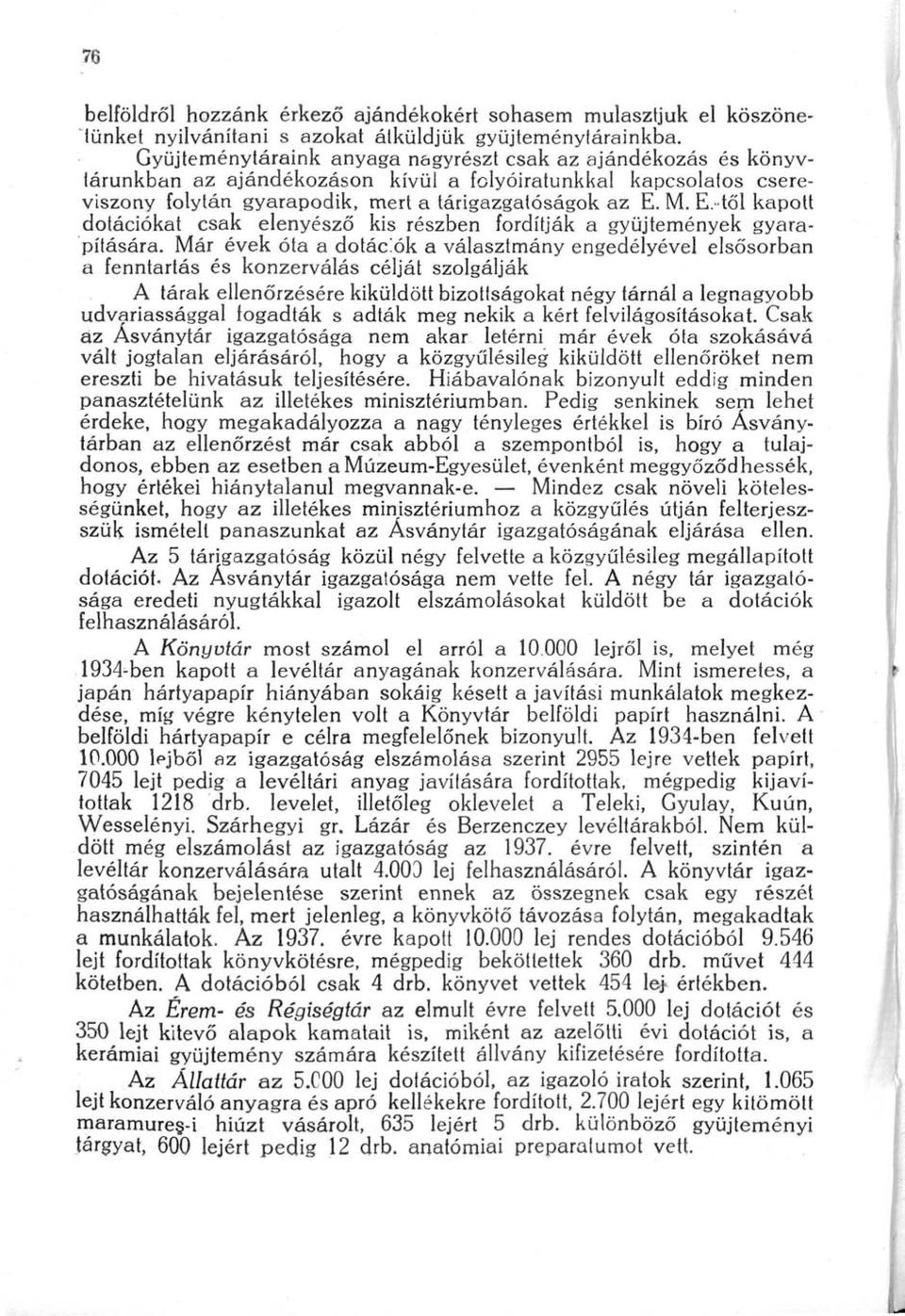 M. E. tői kapott dotációkat csak elenyésző kis részben fordítják a gyűjtemények gyarapítására.