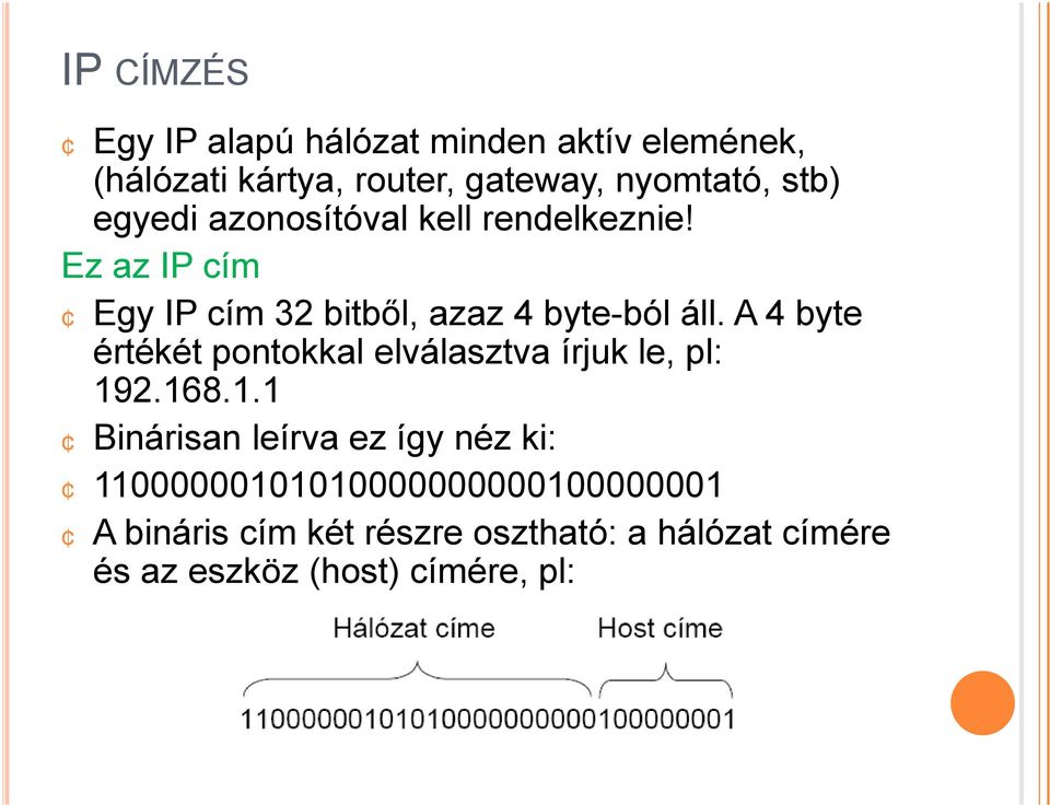 A 4 byte értékét pontokkal elválasztva írjuk le, pl: 19