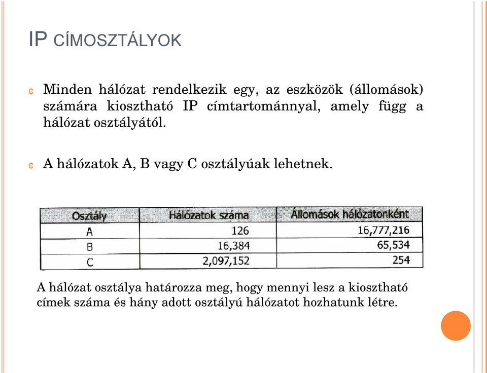 Ahálózatok A, Bvagy Cosztályúak lehetnek.