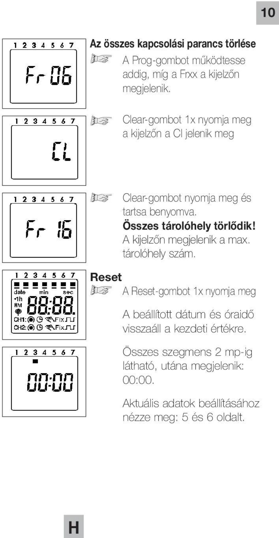 Összes tárolóhely törlődik! A kijelzőn megjelenik a max. tárolóhely szám.