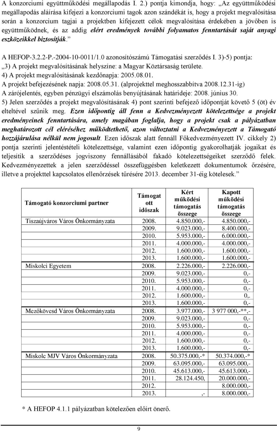 megvalósítása érdekében a jövőben is együttműködnek, és az addig elért eredmények további folyamatos fenntartását saját anyagi eszközeikkel biztosítják. A HEFOP-3.2.2-P.-2004-10-0011/1.