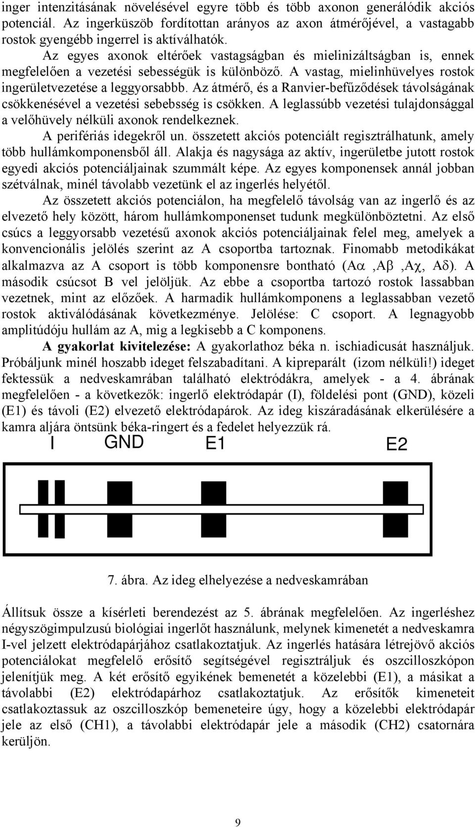 Az átmérő, és a Ranvier-befűződések távolságának csökkenésével a vezetési sebebsség is csökken. A leglassúbb vezetési tulajdonsággal a velőhüvely nélküli axonok rendelkeznek.