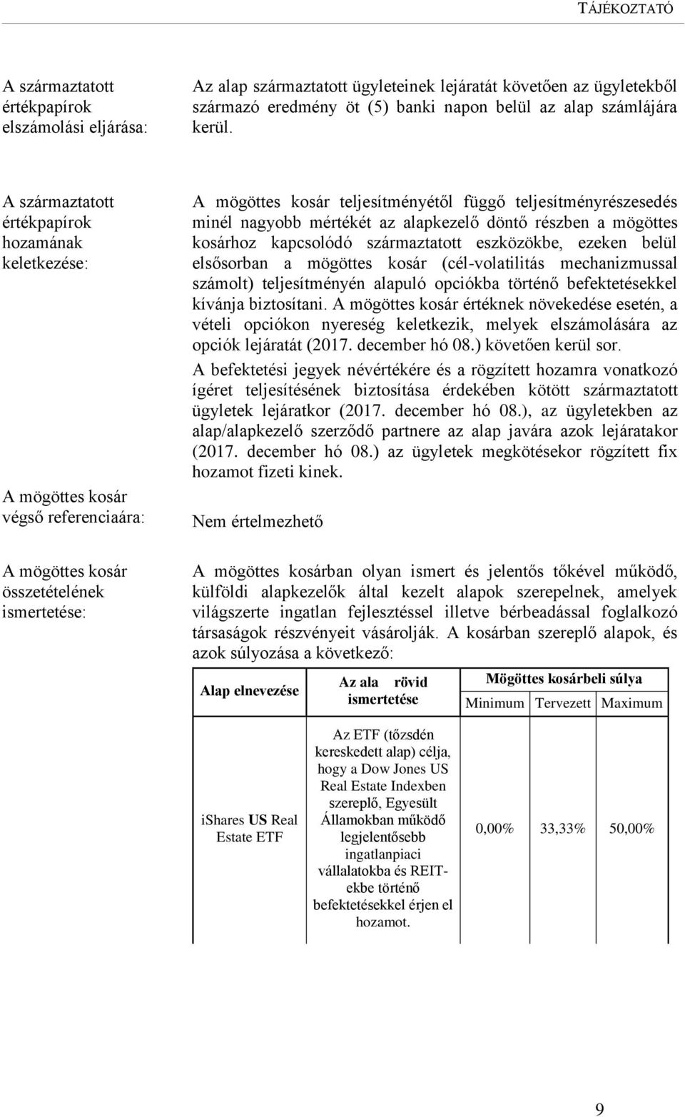 minél nagyobb mértékét az alapkezelő döntő részben a mögöttes kosárhoz kapcsolódó származtatott eszközökbe, ezeken belül elsősorban a mögöttes kosár (cél-volatilitás mechanizmussal számolt)