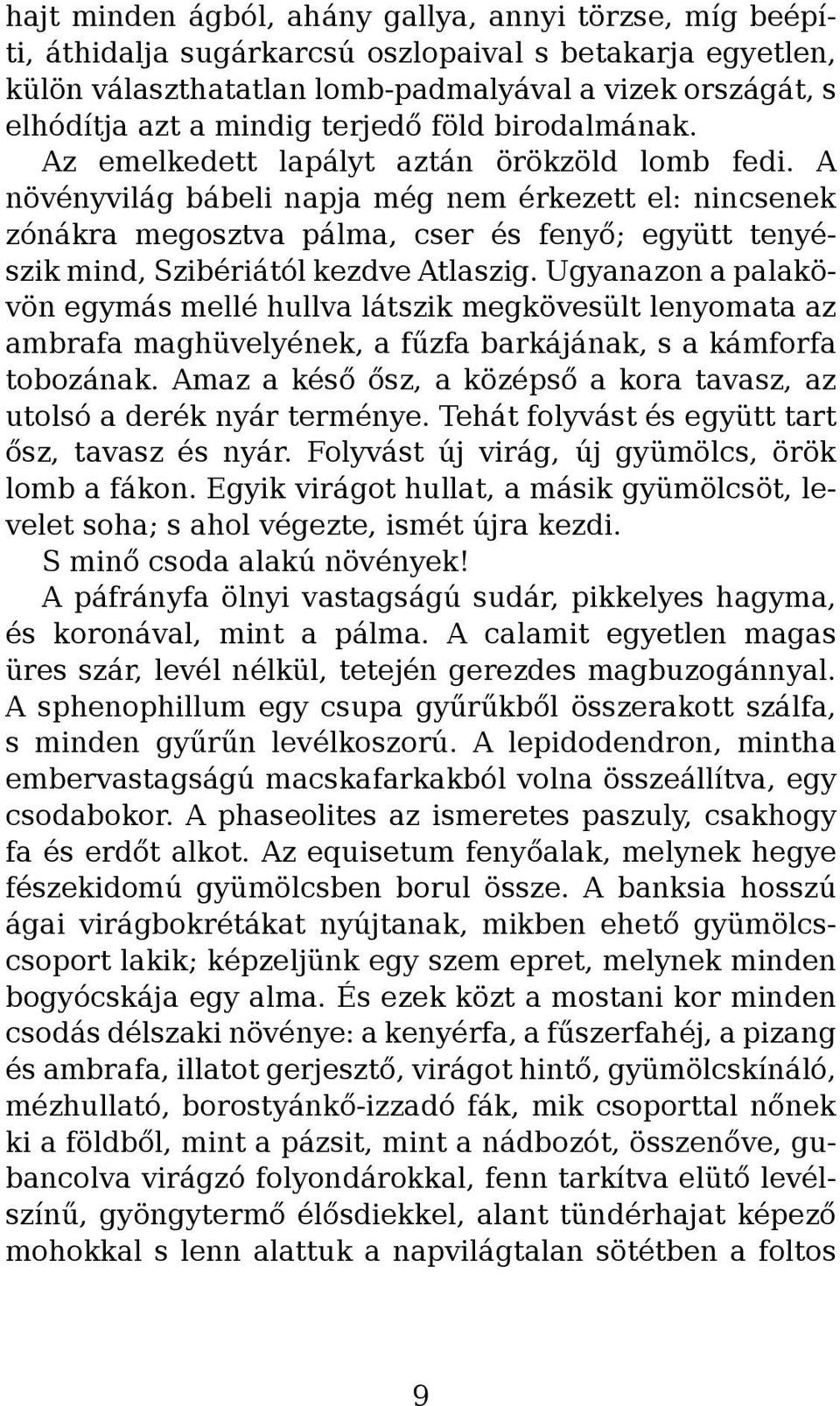 A növényvilág bábeli napja még nem érkezett el: nincsenek zónákra megosztva pálma, cser és fenyő; együtt tenyészik mind, Szibériától kezdve Atlaszig.