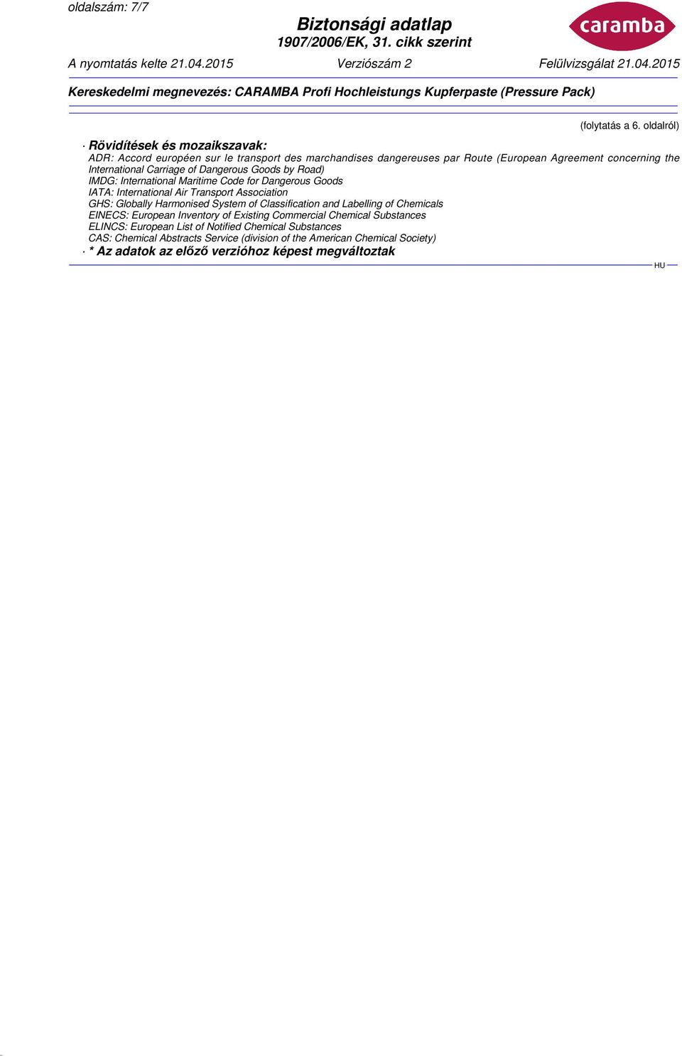 Carriage of Dangerous Goods by Road) IMDG: International Maritime Code for Dangerous Goods IATA: International Air Transport Association GHS: Globally Harmonised