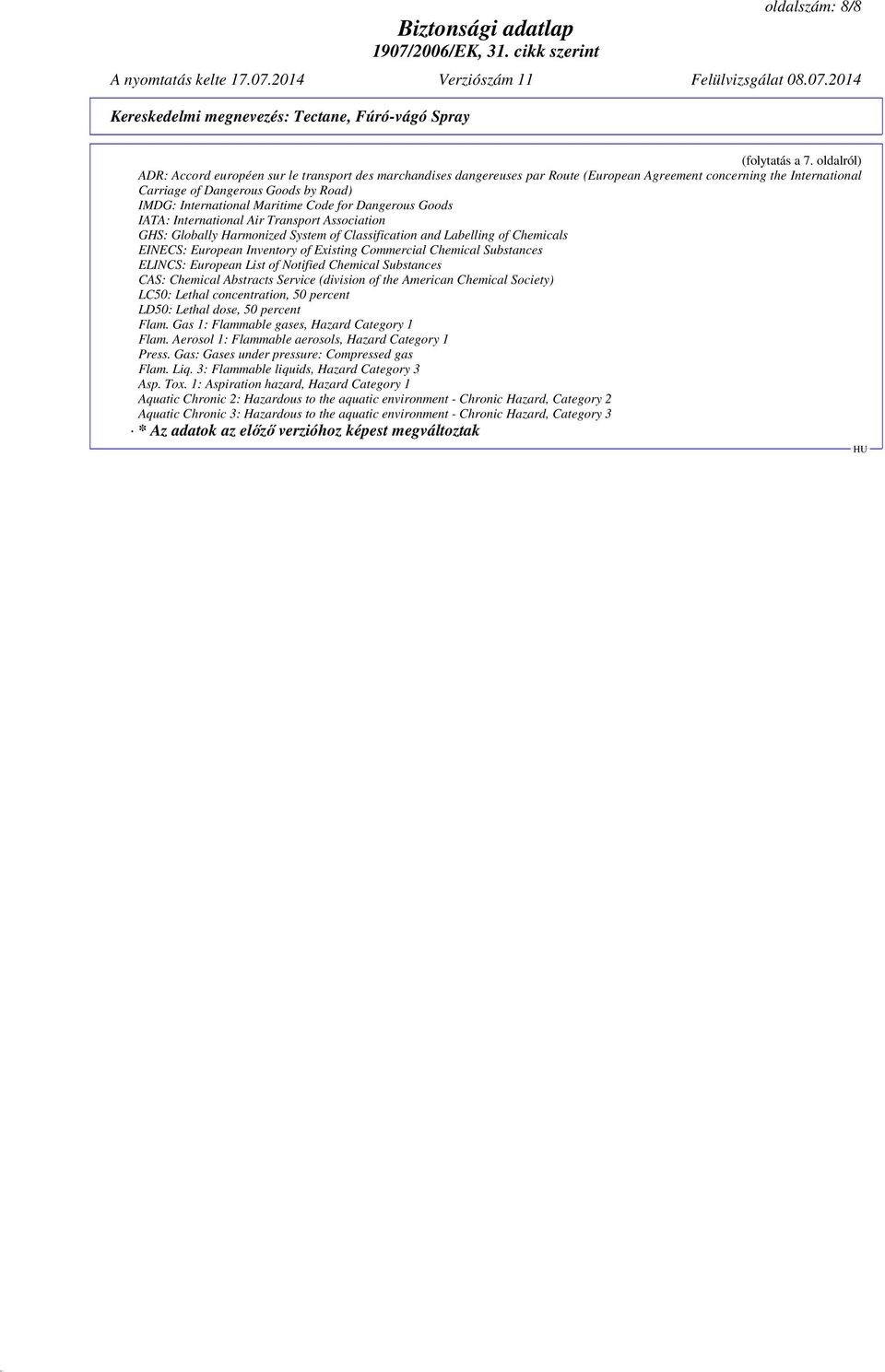 Maritime Code for Dangerous Goods IATA: International Air Transport Association GHS: Globally Harmonized System of Classification and Labelling of Chemicals EINECS: European Inventory of Existing